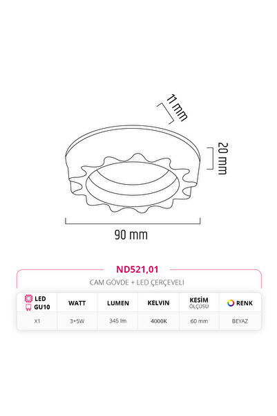 NEVO Sıva Altı Çerçeve Ledli Cam Spot 4000K Ilık Beyaz ND521