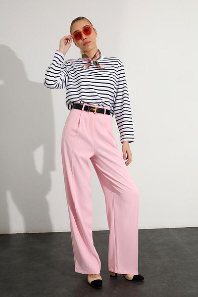 5in1Canpolat Pink Pleat Detailed Palazzo Trousers 1506