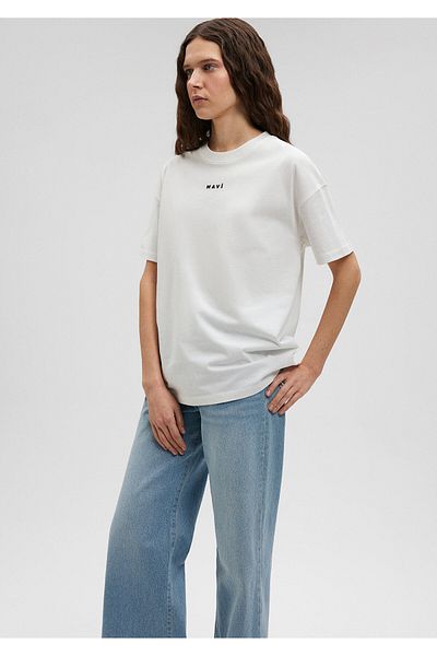 Mavi Weißes T-Shirt mit Logo-Print, reguläre Passform / Regular Fit1612518-70057