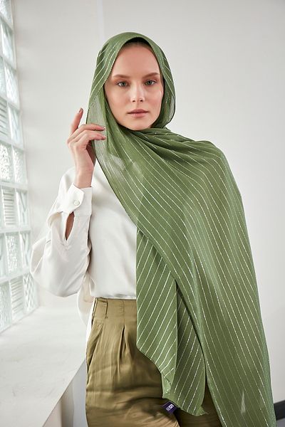 Scarf Silver Glittery Yoryo Shawl - Khaki -