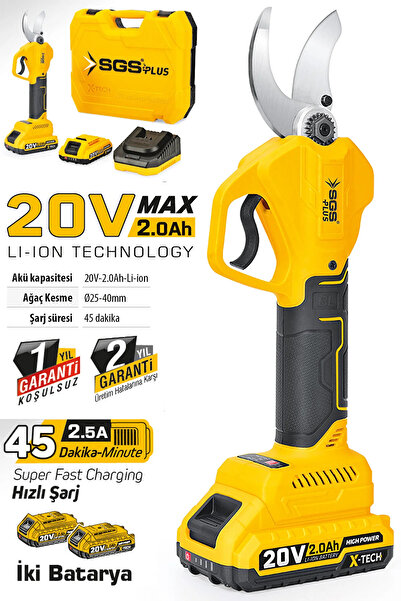 SGS Plus 20 Volt 2 Amper Çift Akülü Dal Budama Makası Kömürsüz