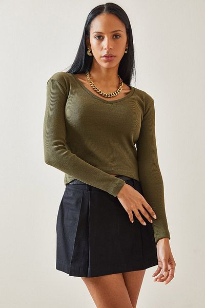 XHAN Khaki V-Neck Camisole Blouse 5YXK2-48298-09