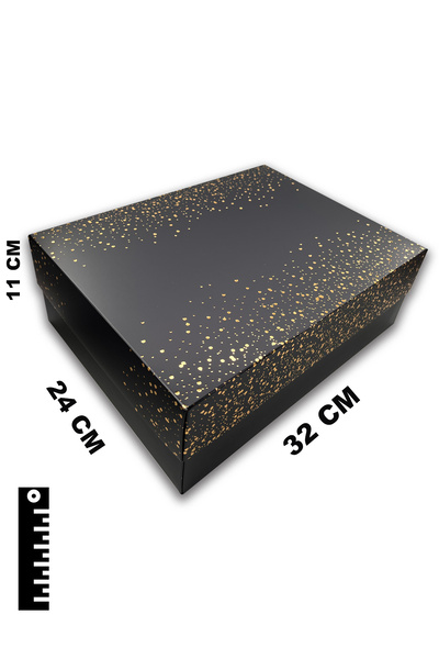 Uniq34 Boş Siyah Renk Karton Hediye Kutusu 32x24x11 Cm (GOLD PUANTİYELİ)