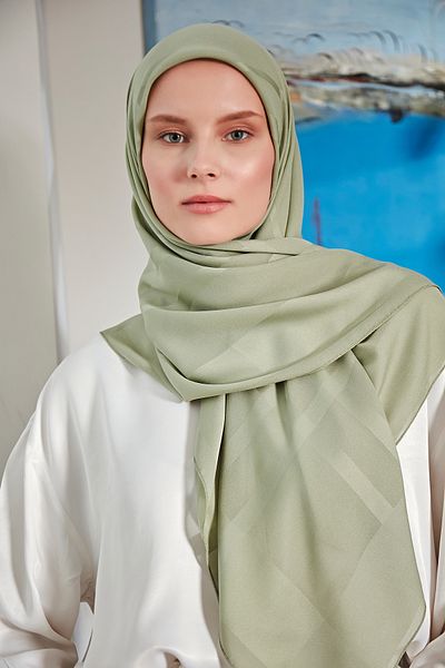 Scarf Γεωμετρικό Ζακάρ Σιφόν Φουλάρι - Μέντα -