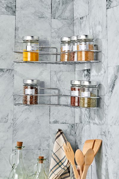 vipgross Chrome Set - 10 Pieces Spice Jar with Glass Metal Lid 500 Cc - Glass Jar Set 10 Spice Jar Jar