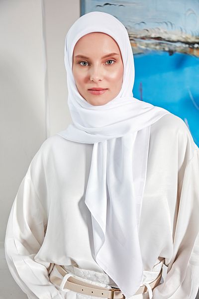 Scarf Eșarfă din șifon jacquard geometric - alb -