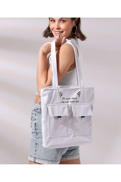 Toz Vintage Zippered Shoulder Bag with Cat Figure