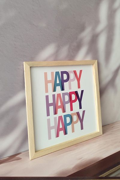Wooden Factory Παιδικό Δωμάτιο Πολύχρωμο Πίνακας Happy με Ξύλινο Πλαίσιο