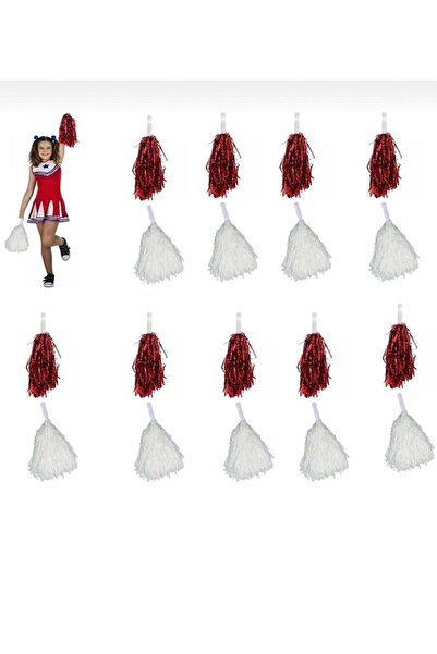 Happyland 10 Çift( 20 Adet )Ponpon 10 Çocuk İçin Parlak Kırmızı Beyaz Renk 23...