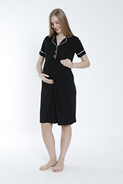 Miss Dünya Lissa Düğmeli Şerit Detaylı Hamile ve Lohusa Gecelik