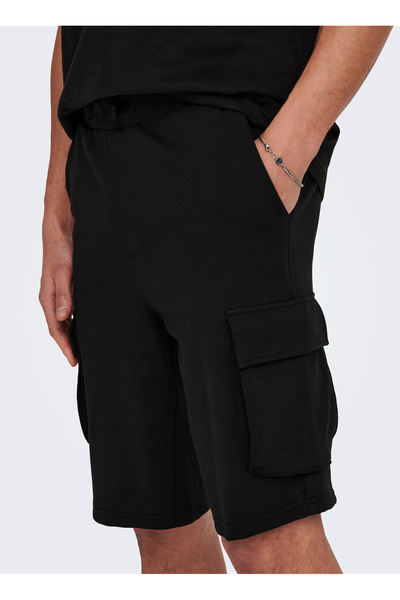 Only & Sons Rahat Siyah Erkek Şort ONSKENDRICK CHINO SWEATSHORTS