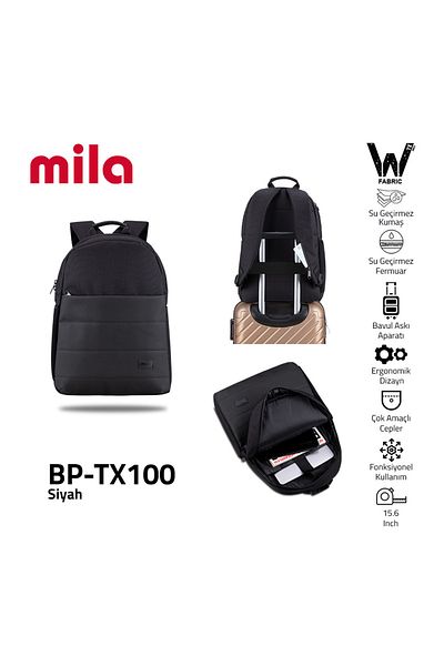 Mila Classone Bp-tx100 15.6'' Waterproof Fabric And Zipper Notebook, Laptop, Macbook Backpack-black