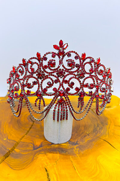 SimgeAksesuar Bordo kristal taşlı şık ve zarif nişan ve kına tacı