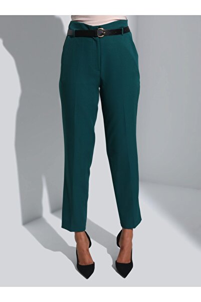 Refka Fake Belted Fabric Trousers - Emerald - Refka