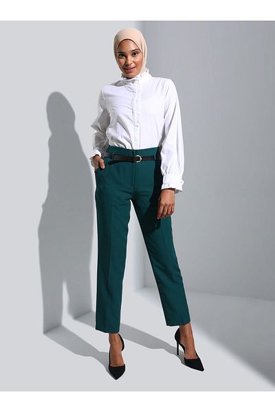 Refka Fake Belted Fabric Trousers - Emerald - Refka