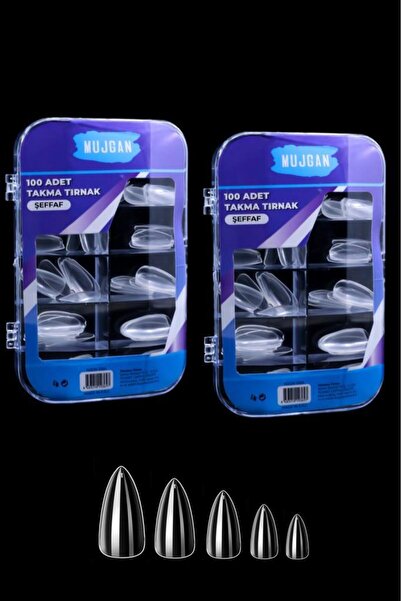 MUJGAN 2 Adet 100'lü Badem Model Takma Tırnak Şeffaf