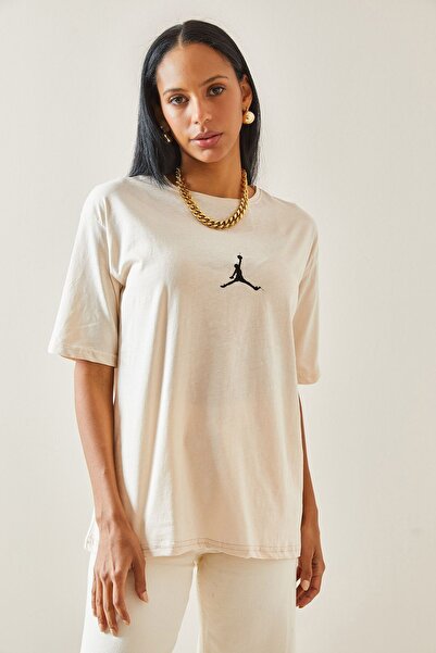 XHAN Μπλουζάκι με κρεμ εμπρός στάμπα Oversize Basic 5YXK1-48305-22