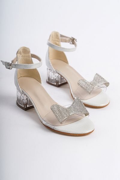 owwox club Owwox Kids; Girl's, Pearl, Jewelled Bow Detailed Transparent Heeled Shoes