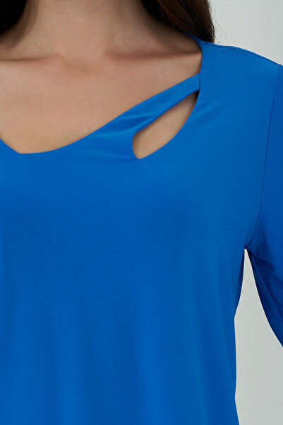 TOLGA SARAÇOĞLU 10712 μπλε κοβαλτίου ΠΛΕΚΤΗ ΜΠΛΟΥΖΑ ΜΕ ΛΕΠΤΟΜΕΡΗ ΛΕΠΤΟΜΕΡΗΣ ΣΧΕΤΗ ΠΕΡΙΠΟΙΗΣΗ ΤΡΙΕΚΤΟΥ ΜΑΝΙΚΙΟΥ