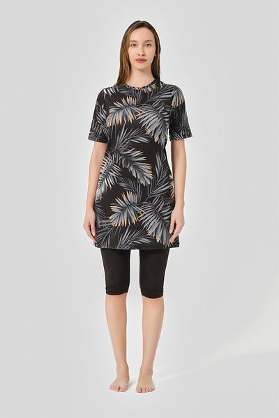 ALFASA Print Top, Half Sleeve and Half Covered Swimsuit