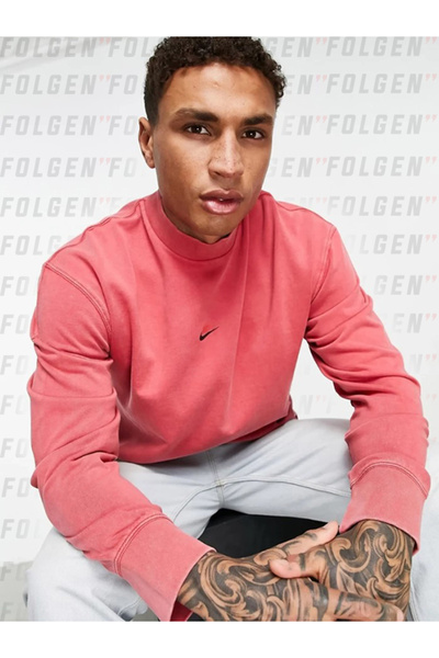 Nike Premium Essentials Washed Heavyweight Mockneck Long Sleeve Burgundy Pamuklu Sweatshirt Hoodie