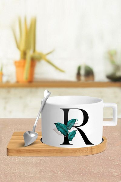 yhfoto Cup Set with Letter R - Cup - Spoon and Saucer - Tkm109