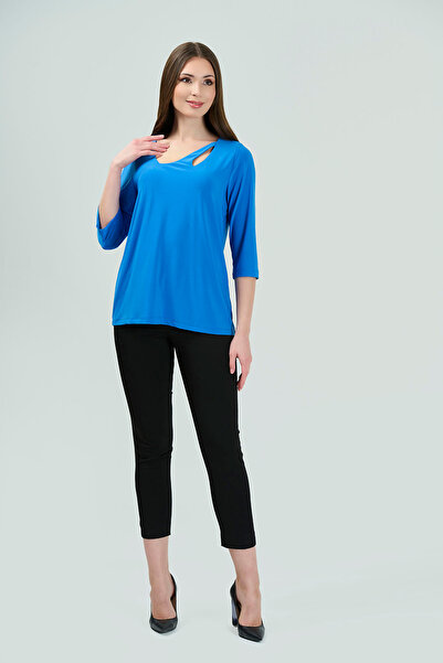 TOLGA SARAÇOĞLU 10712 μπλε κοβαλτίου ΠΛΕΚΤΗ ΜΠΛΟΥΖΑ ΜΕ ΛΕΠΤΟΜΕΡΗ ΛΕΠΤΟΜΕΡΗΣ ΣΧΕΤΗ ΠΕΡΙΠΟΙΗΣΗ ΤΡΙΕΚΤΟΥ ΜΑΝΙΚΙΟΥ