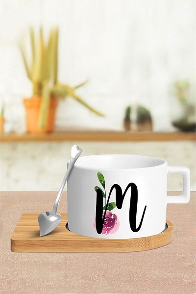 yhfoto Cup Set with Letter M - Cup - Spoon and Saucer - Tkm147