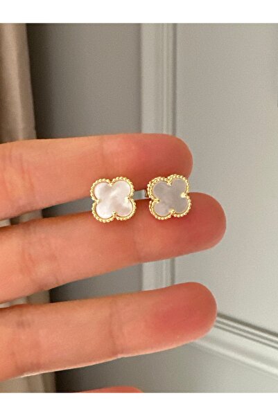 emy by emel luxury silver jewelry Altın Kaplama Sedef Taşlı Yonca Küpe 925 Ay...