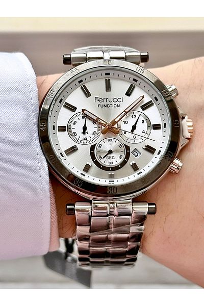 Ferrucci Men's Multifunctional Metal Band Wristwatch