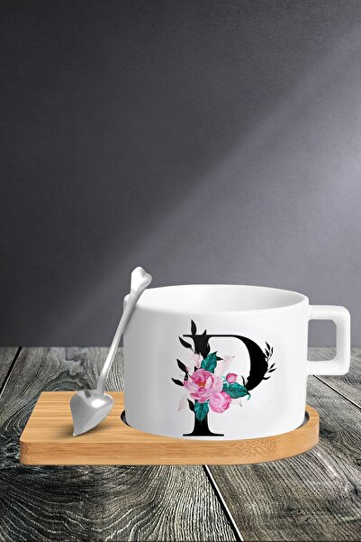 yhfoto طقم كاسات حرف P - كوب - ملعقة وصحن - Tkm61