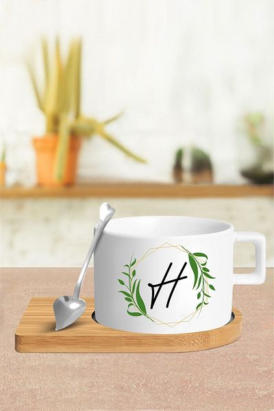 yhfoto H Letter Cup Set - Cup - Spoon And Saucer - Tkm183