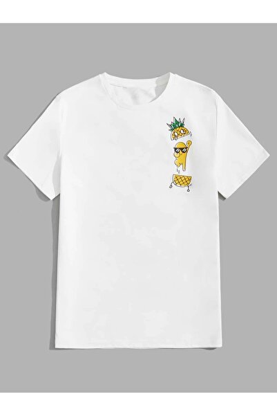 over head oh Tricou oversize pentru damă, cu figurine albe, imprimat cu ananas