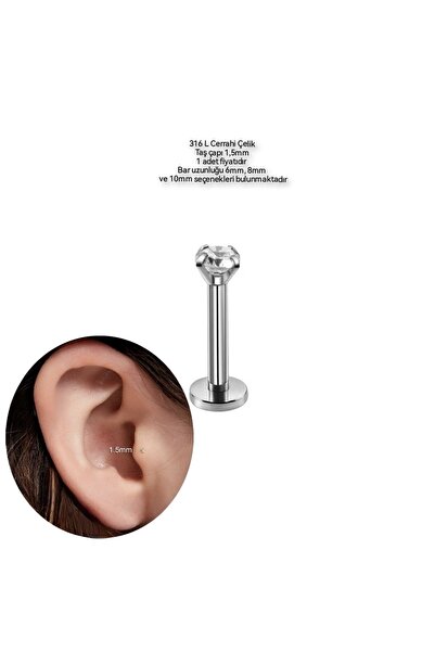Bylin %100 Cerrahi Çelik Pıercıng Dudak /kulak/burun- Taş Çapı 1,5 Mm(EN KÜÇÜ...