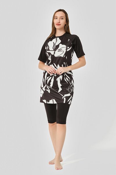 ALFASA Patchwork Reglan - Half Sleeve and Half Covered Swimsuit