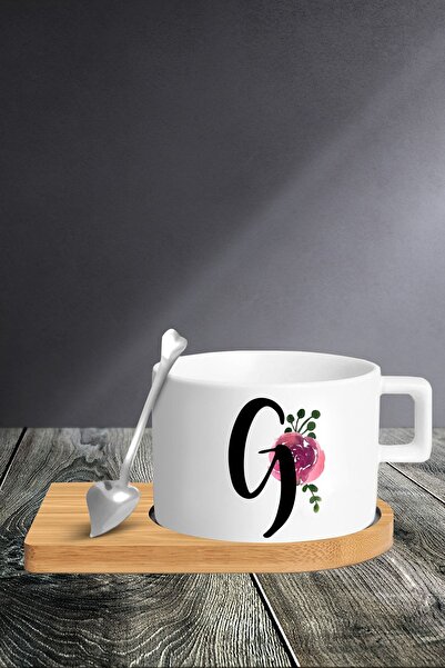 yhfoto طقم كوب بحرف G - كوب - ملعقة وصحن - Tkm143