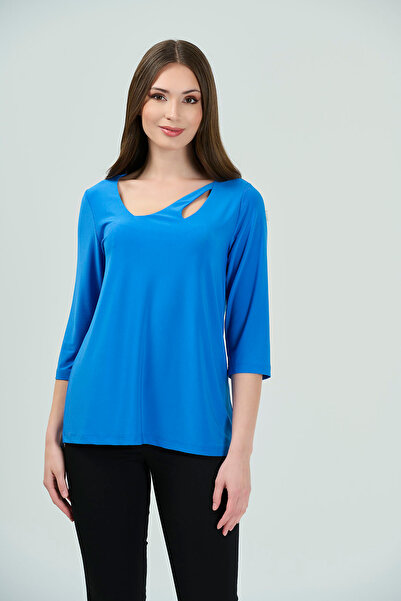 TOLGA SARAÇOĞLU 10712 μπλε κοβαλτίου ΠΛΕΚΤΗ ΜΠΛΟΥΖΑ ΜΕ ΛΕΠΤΟΜΕΡΗ ΛΕΠΤΟΜΕΡΗΣ ΣΧΕΤΗ ΠΕΡΙΠΟΙΗΣΗ ΤΡΙΕΚΤΟΥ ΜΑΝΙΚΙΟΥ