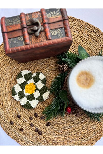 Tk Punch Green Checkered Daisy Coaster