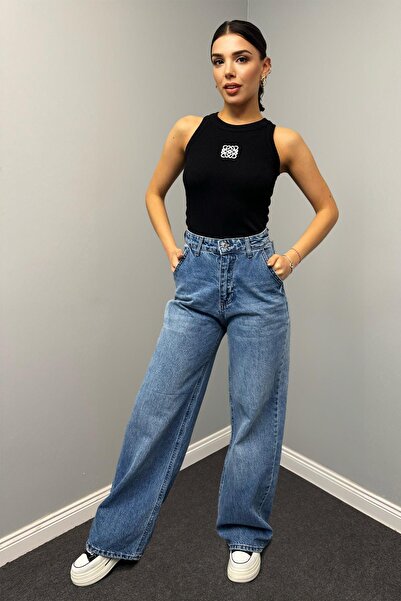 ZEYWEAR Yandan Cepli Palazzo Jean Pantolon