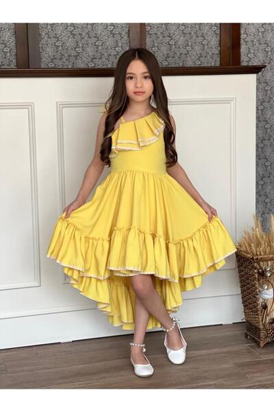 miniklerin dünyası KIZ ÇOCUK SARI RENK İSPANYOL ELBİSE