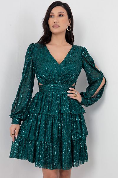 PULLIMM Rochie cu paiete stratificată cu detaliu de frânghie - DNS1478