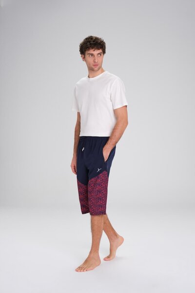 Haşema Desenli Lacivert Kırmızı Erkek Uzun Erkek Havuz Ve Deniz Şortu 24-5