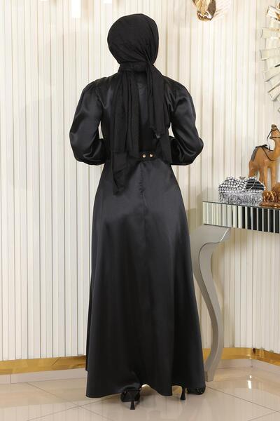 Modamihram Abendkleid aus Satin mit Steindetail, Schwarz, 19901