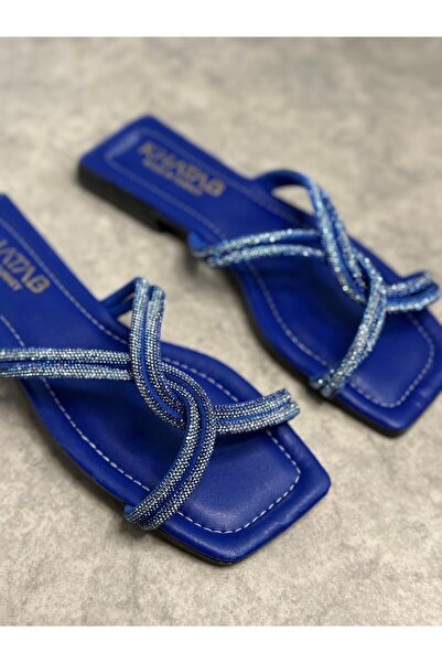 Nstil Papuci cu toc confortabil cu piatră în cruce albastră - Vară ușoară 22