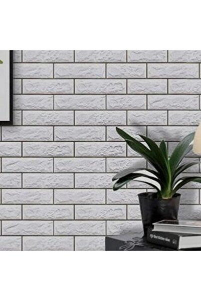 Renkli Duvarlar 70x70cm 1 Adet Kendinden Yapışkanlı Gümüş Çizgili Beyaz Tuğla...