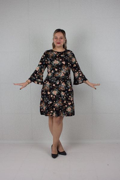 Truva XXL Large Size Capri Sleeve Floral Print Dress Colorful El606