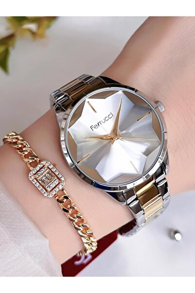 Ferrucci BİLEKTE.F.06 ساعة يد نسائية Ferrucci + سوار سلسلة خاصة سلك فولاذي لا يبهت اللون