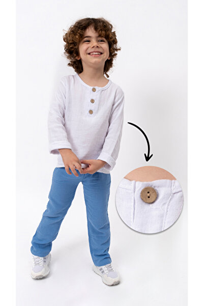 Bubito Unisex Baby&Child 100% Cotton Muslin Lower Top Pajama Set-Light Blue