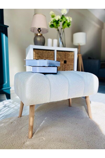 WEBPANYA Handmade Gürgen Ahşap Ayak Kırık Beyaz Teddy Kumaş Puf Bench Koltuk ...