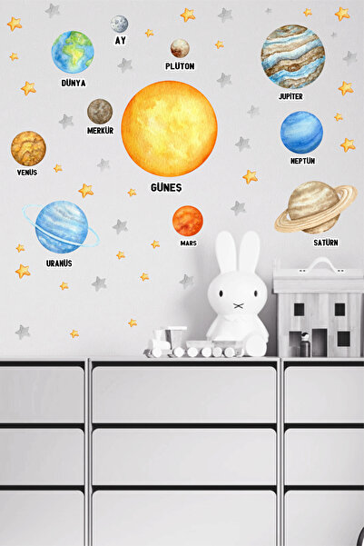 efekt reklam Türkçe İsimli Mega Gezegen Bebek-Çocuk Odası Duvar Yapışkanlı St...